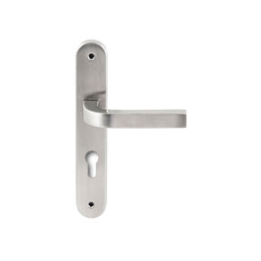 Hardbrass Deurkruk Osaka RVS op ovaal langschild profielcilinder 72mm