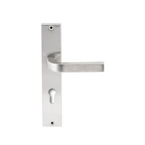 Hardbrass Deurkruk Osaka RVS op rechthoekig langschild profielcilinder 72mm