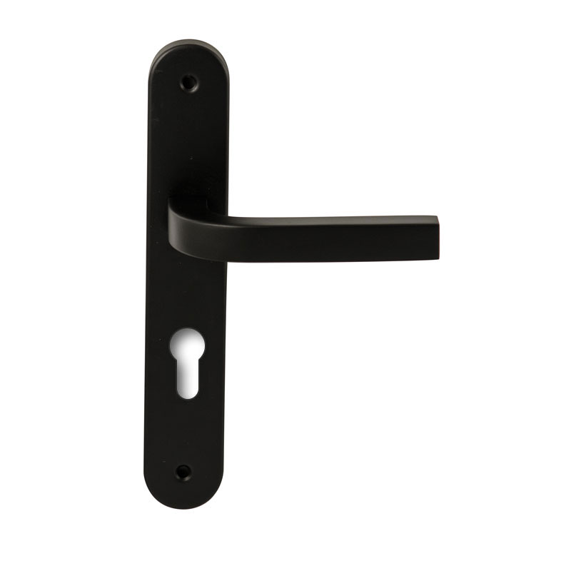 Hardbrass Deurkruk Osaka Zwart op ovaal langschild profielcilinder 72mm