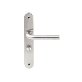 Hardbrass Deurkruk Oslo RVS op ovaal langschild WC63mm met 8mm stift