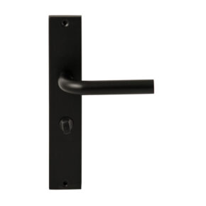 Hardbrass Deurkruk Oslo Zwart op rechthoekig langschild WC63mm met 8mm stift