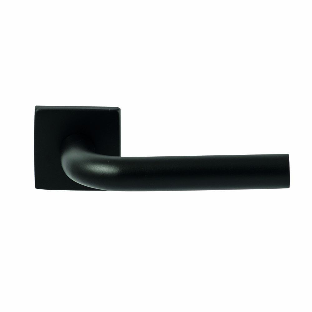 Hardbrass Deurkruk Oslo Zwart op vierkant rozet 4mm dun