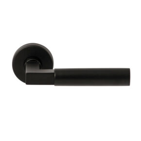 Hardbrass Deurkruk Ottawa Zwart op rond rozet 4mm dun