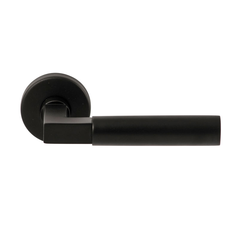 Hardbrass Deurkruk Ottawa Zwart op rond rozet 4mm dun