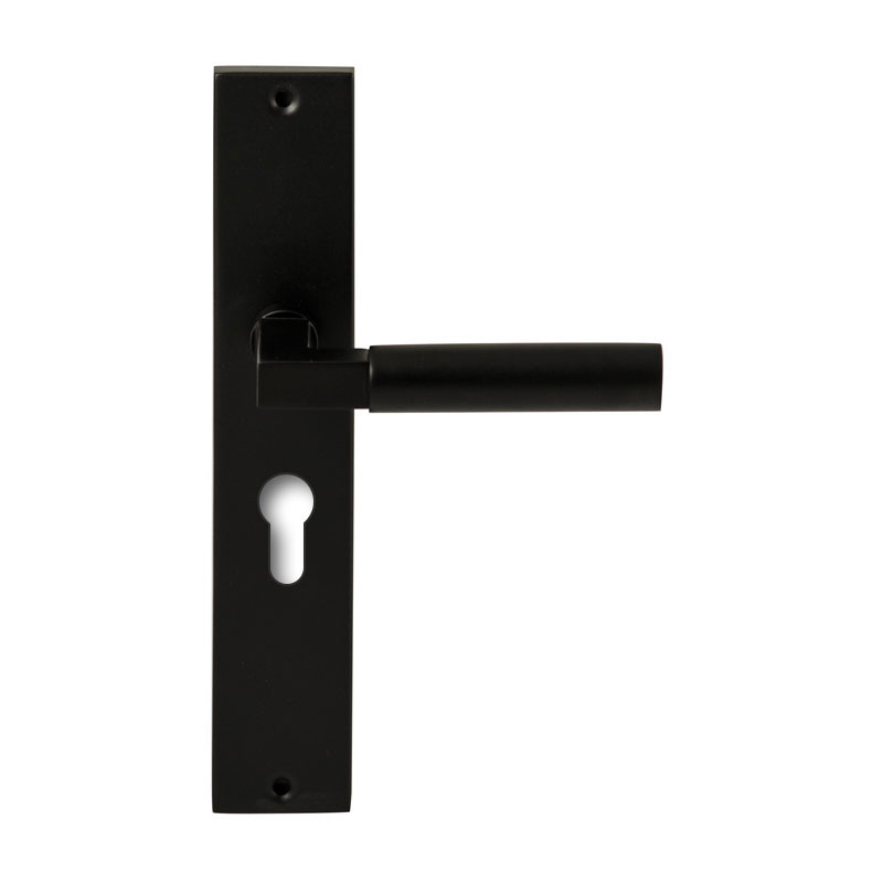 Hardbrass Deurkruk Ottawa Zwart op rechthoekig langschild profielcilinder 55mm