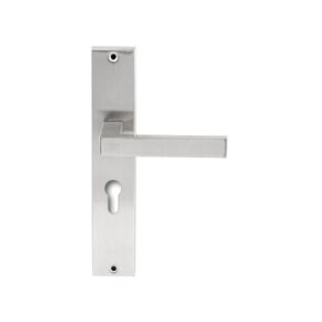 Hardbrass Deurkruk Phoenix RVS op rechthoekig langschild profielcilinder 55mm