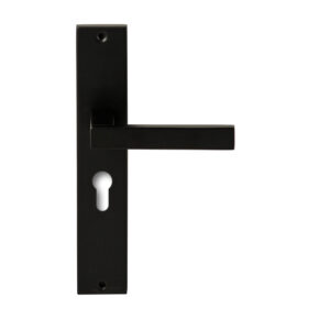 Hardbrass Deurkruk Phoenix Zwart op rechthoekig langschild profielcilinder 55mm