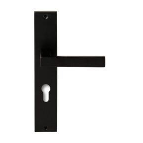 Hardbrass Deurkruk Phoenix Zwart op rechthoekig langschild profielcilinder 72mm