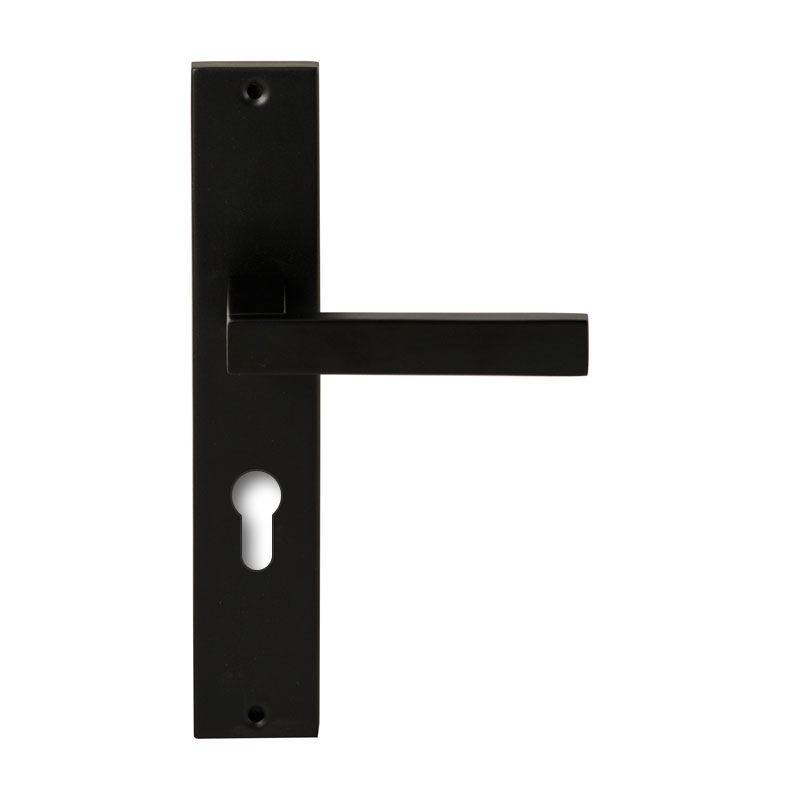 Hardbrass Deurkruk Phoenix Zwart op rechthoekig langschild profielcilinder 72mm