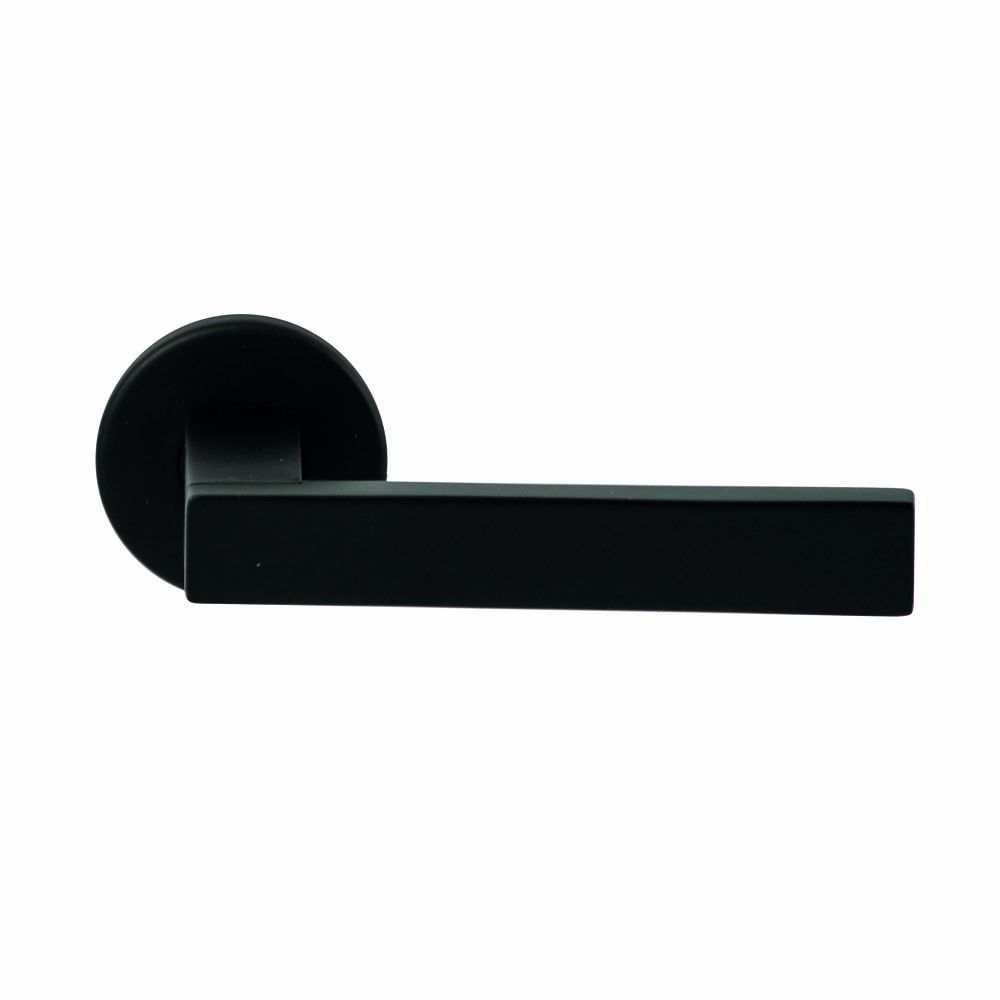 Hardbrass Deurkruk Phoenix Zwart op rond rozet 4mm dun