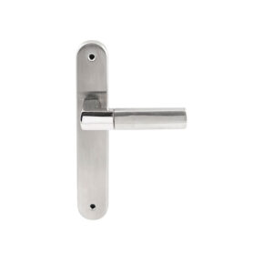 Hardbrass Deurkruk Rhodos RVS op ovaal langschild blind