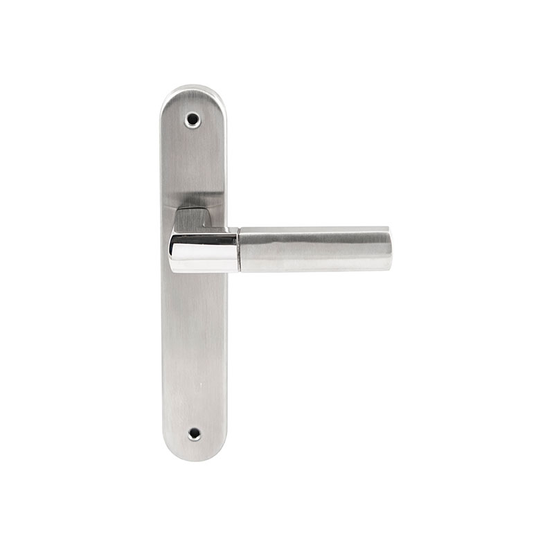 Hardbrass Deurkruk Rhodos RVS op ovaal langschild blind