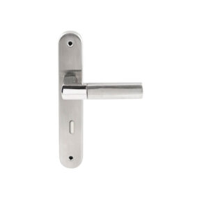 Hardbrass Deurkruk Rhodos RVS op ovaal langschild sleutel 72mm