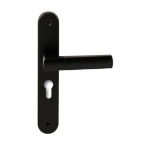 Hardbrass Deurkruk Rhodos Zwart op ovaal langschild profielcilinder 55mm