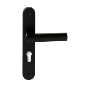 Hardbrass Deurkruk Rhodos Zwart op ovaal langschild profielcilinder 72mm