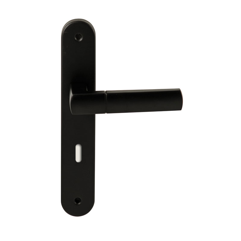 Hardbrass Deurkruk Rhodos Zwart op ovaal langschild sleutel 72mm