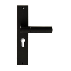 Hardbrass Deurkruk Rhodos Zwart op rechthoekig langschild profielcilinder 55mm