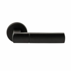 Hardbrass Deurkruk Rhodos Zwart op rond rozet 4mm dun