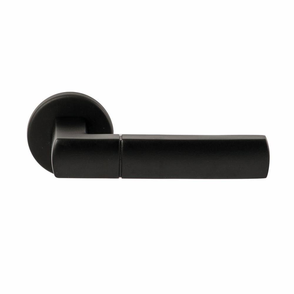 Hardbrass Deurkruk Rhodos Zwart op rond rozet 4mm dun