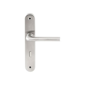 Hardbrass Deurkruk Samos RVS op ovaal langschild sleutel 72mm