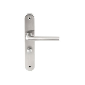 Hardbrass Deurkruk Samos RVS op ovaal langschild WC63mm met 8mm stift