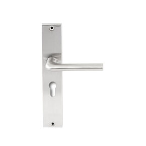 Hardbrass Deurkruk Samos RVS op rechthoekig langschild profielcilinder 55mm