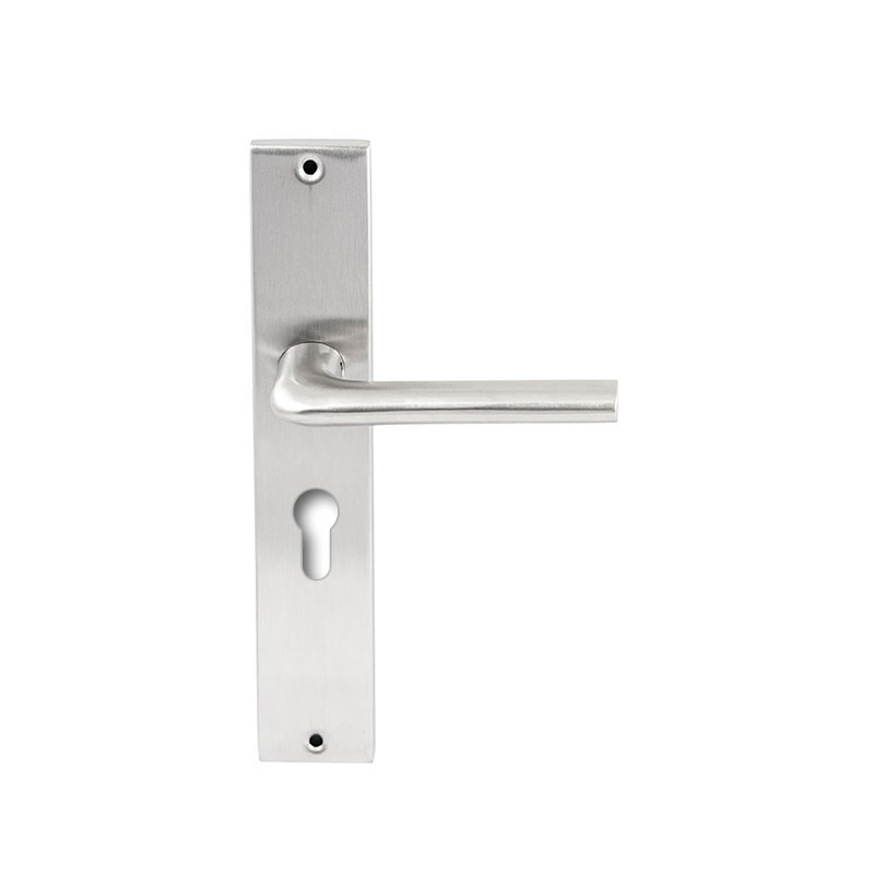 Hardbrass Deurkruk Samos RVS op rechthoekig langschild profielcilinder 55mm