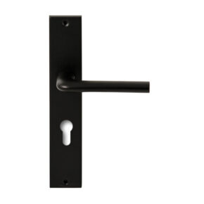 Hardbrass Deurkruk Samos Zwart op rechthoekig langschild profielcilinder 72mm