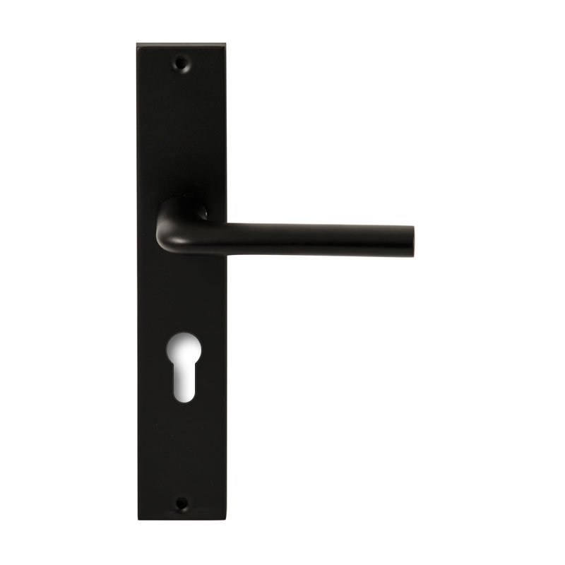 Hardbrass Deurkruk Samos Zwart op rechthoekig langschild profielcilinder 72mm