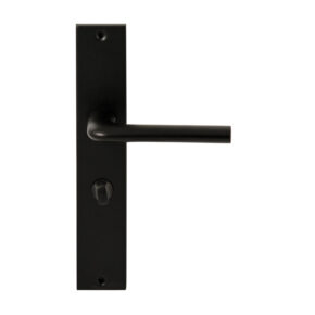 Hardbrass Deurkruk Samos Zwart op rechthoekig langschild WC63mm met 8mm stift