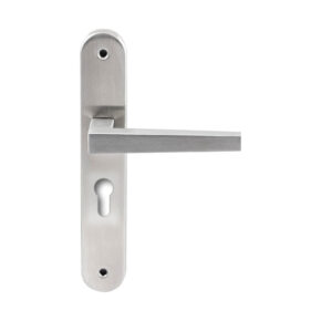 Hardbrass Deurkruk Seoul RVS op ovaal langschild profielcilinder 55mm