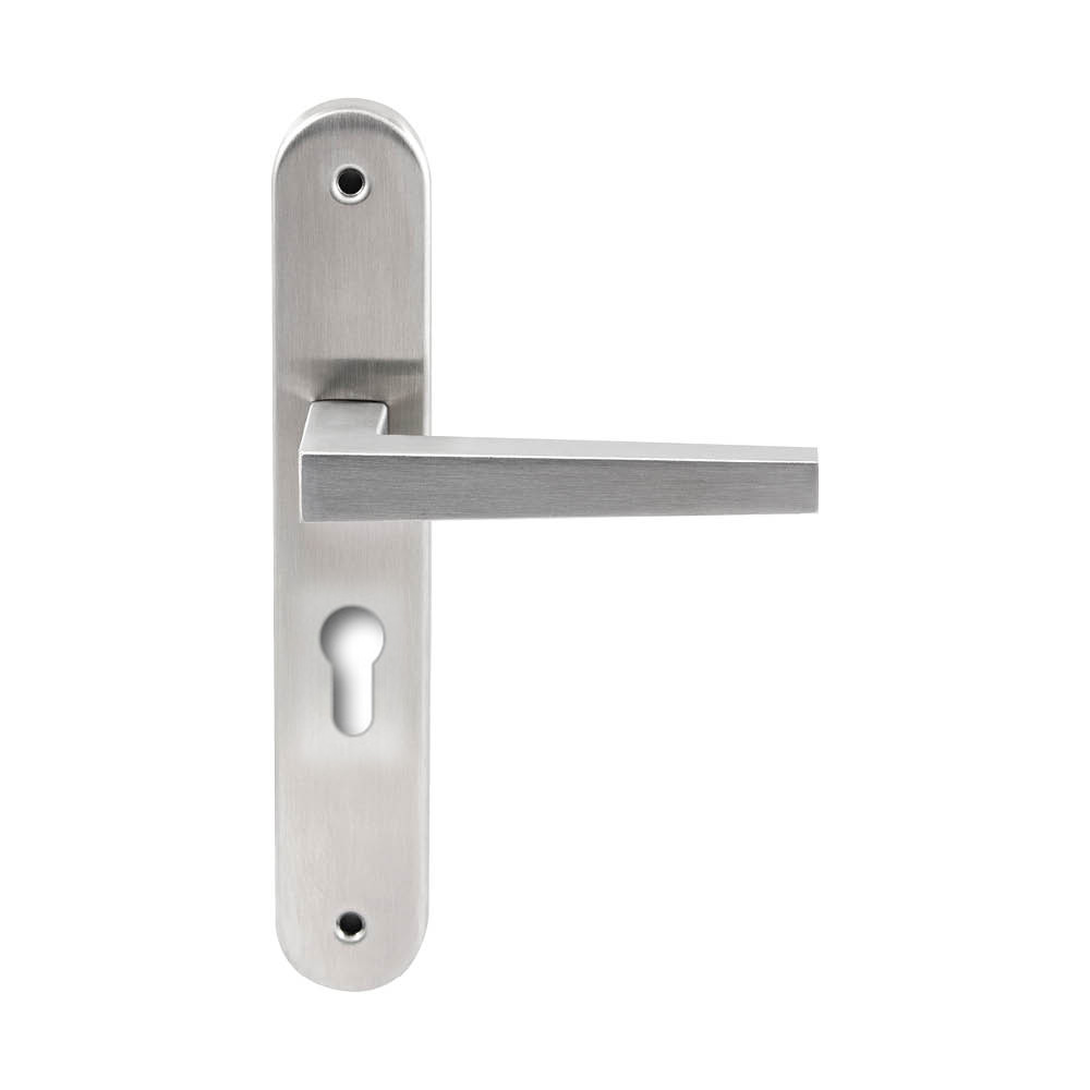 Hardbrass Deurkruk Seoul RVS op ovaal langschild profielcilinder 55mm