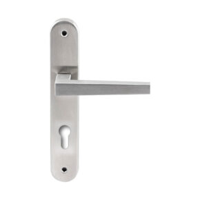 Hardbrass Deurkruk Seoul RVS op ovaal langschild profielcilinder 72mm