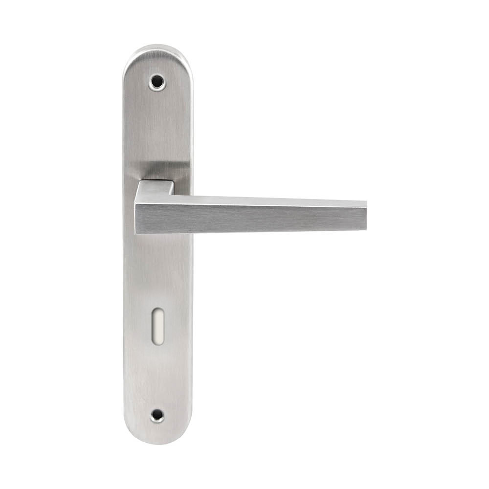 Hardbrass Deurkruk Seoul RVS op ovaal langschild sleutel 72mm