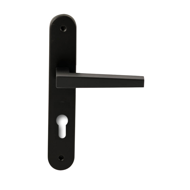 Hardbrass Deurkruk Seoul Zwart op ovaal langschild profielcilinder 72mm