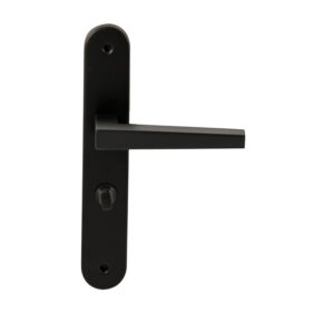 Hardbrass Deurkruk Seoul Zwart op ovaal langschild WC63mm met 8mm stift