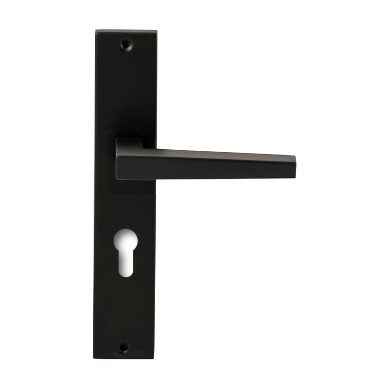 Hardbrass Deurkruk Seoul Zwart op rechthoekig langschild profielcilinder 72mm