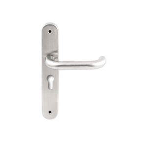 Hardbrass Deurkruk Stockholm RVS op ovaal langschild profielcilinder 55mm