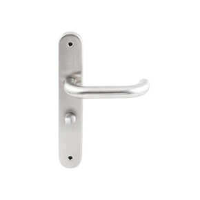 Hardbrass Deurkruk Stockholm RVS op ovaal langschild WC63mm met 8mm stift