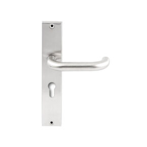 Hardbrass Deurkruk Stockholm RVS op rechthoekig langschild profielcilinder 55mm