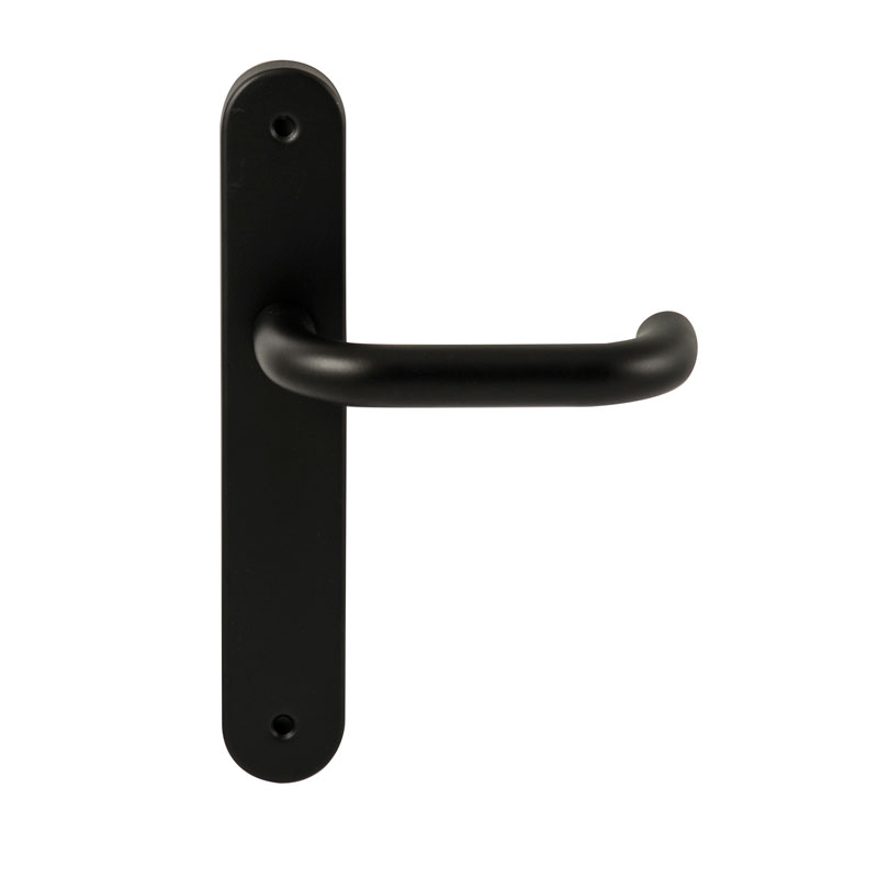Hardbrass Deurkruk Stockholm Zwart op ovaal langschild blind