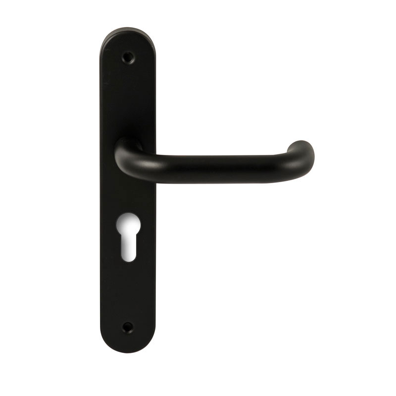 Hardbrass Deurkruk Stockholm Zwart op ovaal langschild profielcilinder 55mm