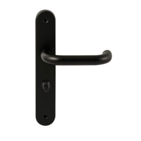 Hardbrass Deurkruk Stockholm Zwart op ovaal langschild WC63mm met 8mm stift