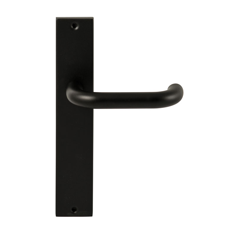 Hardbrass Deurkruk Stockholm Zwart op rechthoekig langschild blind