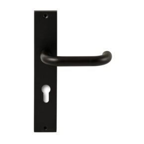Hardbrass Deurkruk Stockholm Zwart op rechthoekig langschild profielcilinder 72mm