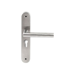 Hardbrass Deurkruk Toledo RVS op ovaal langschild profielcilinder 55mm