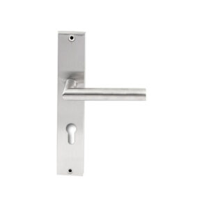 Hardbrass Deurkruk Toledo RVS op rechthoekig langschild profielcilinder 72mm