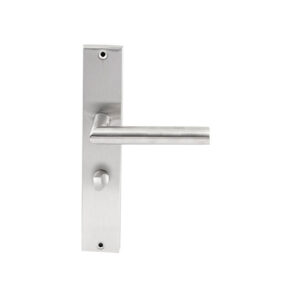 Hardbrass Deurkruk Toledo RVS op rechthoekig langschild WC63mm met 8mm stift