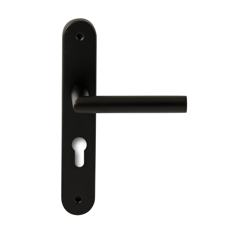 Hardbrass Deurkruk Toledo Zwart op ovaal langschild profielcilinder 72mm
