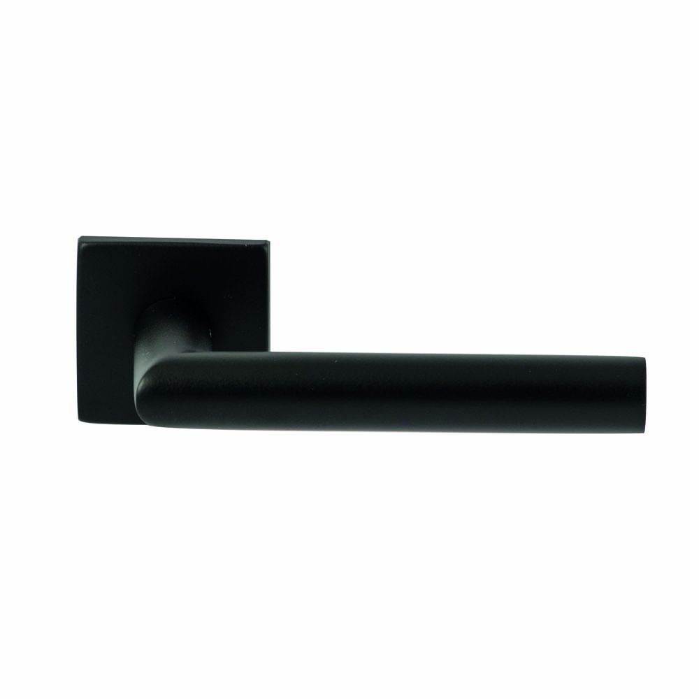Hardbrass Deurkruk Toledo Zwart op vierkant rozet 4mm dun